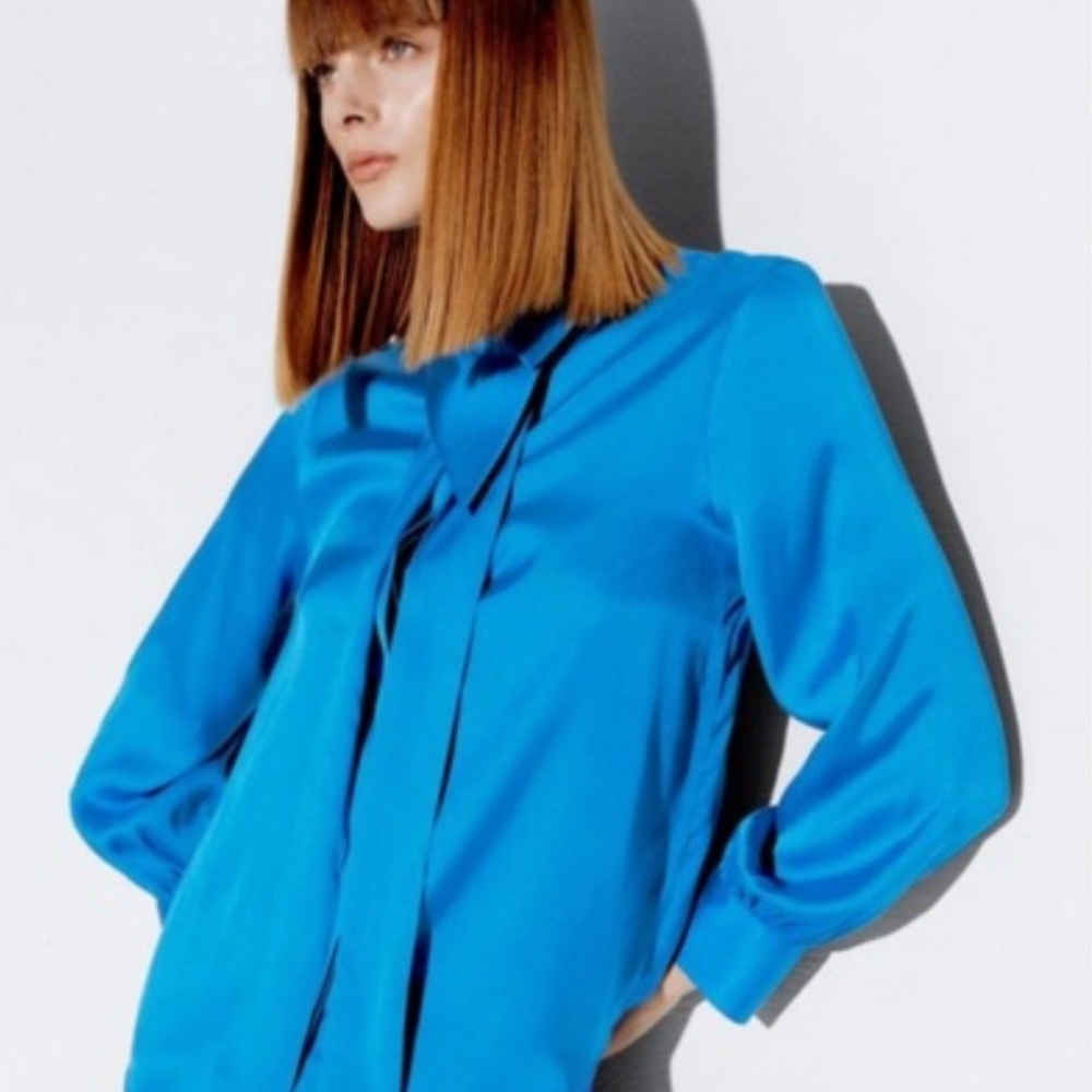 Zara Women's Vibrant Blue Satin Blouse